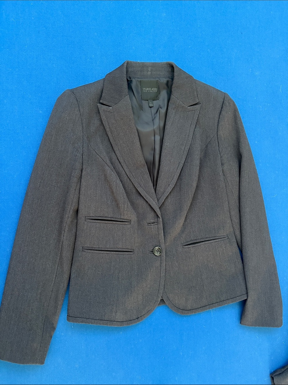 Studio 1940 Charcoal 3 Piece Suit Single-Button Tailored Blazer, Skirt and Pants